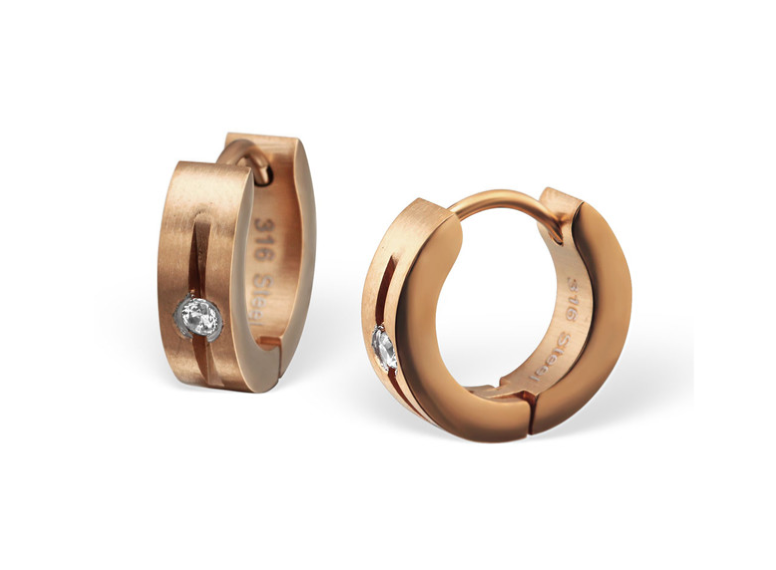 Children's, Teens' and Mothers' Earrings:  Surgical Steel IP Rose Gold Huggies