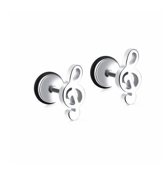 Children's and Teens' Earrings:  Titanium Treble Clef Earrings with Easy Grip Screw Backs