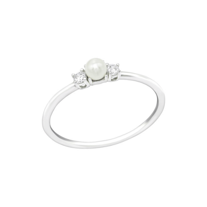 Children's Rings:  Sterling Silver, Pearl and CZ Rings Size 7