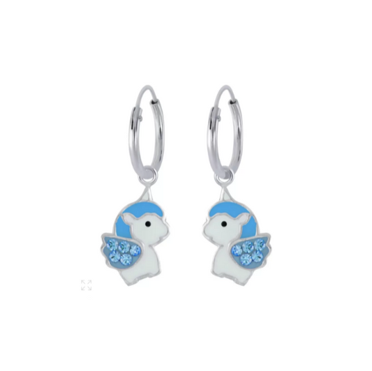 Children's Earrings:  Sterling Silver 10mm Hoops with Unicorn/Pegasus Dangles