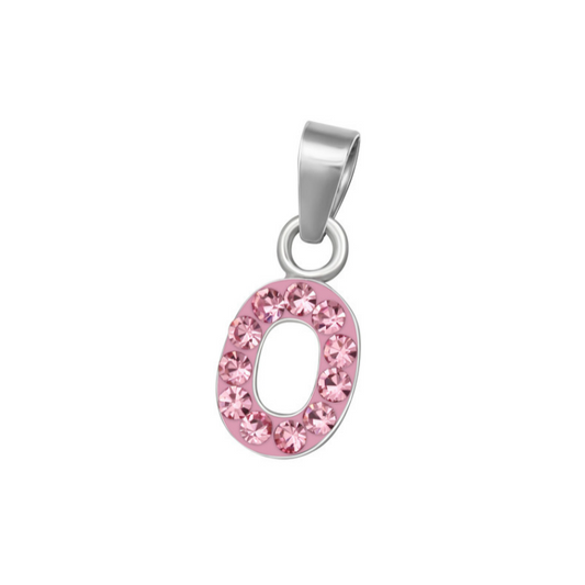 Baby and Toddler Necklaces:  Sterling Silver, Pink CZ Encrusted Initial "O" Necklaces on 12" or 13" Chains