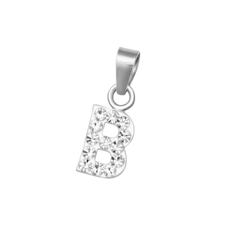 Baby and Toddler Necklaces:  Sterling Silver, Clear CZ Encrusted Initial "B" Necklaces on 12" or 13" Chains
