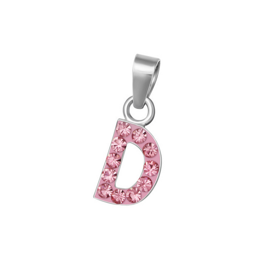 Baby and Toddler Necklaces:  Sterling Silver, Pink CZ Encrusted Initial "D" Necklaces on 12" or 13" Chains