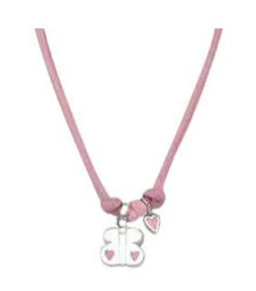 Children's Necklaces:  Sterling Silver, Enameled Teddy Bear on Pink Polyester Necklaces