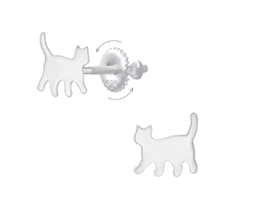 Children's Earrings:  Sterling Silver Cat Earrings with Screw Backs 7mm