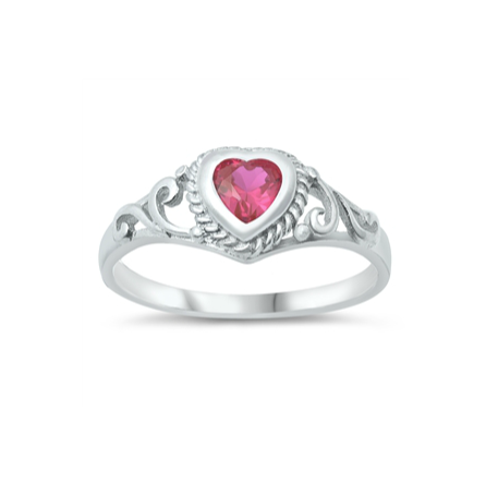 Children's Rings:  Sterling Silver Ruby CZ Heart Rings Size 5