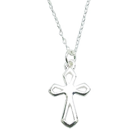 Baby and Children's Necklaces:  Sterling Silver Chain with Silver Plated Open Ended Cross Necklaces