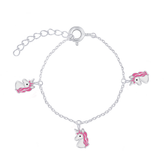 Children's Earrings:  Sterling Silver Pink and White Unicorn Head Earrings