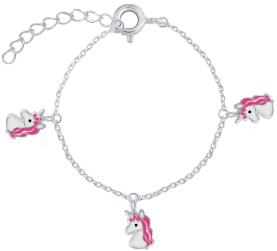 Baby and Children's Bracelets:  Sterling Silver Pink and White Unicorn Charm Bracelets