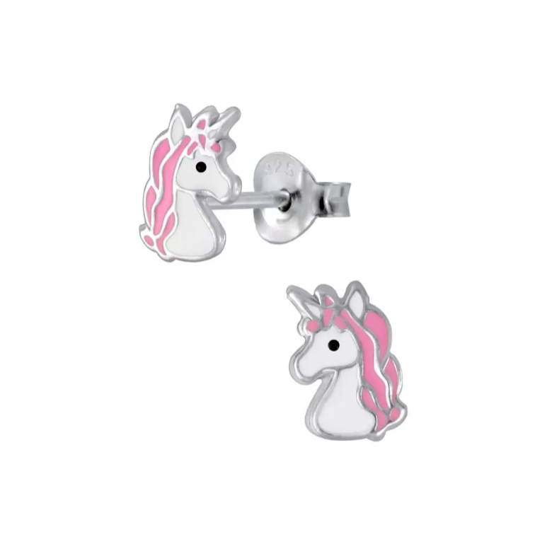 Baby and Children's Bracelets:  Sterling Silver Pink and White Unicorn Charm Bracelets