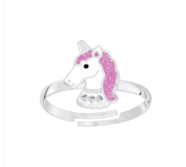 Children's Rings:  Sterling Silver Pink Unicorn Rings Adjustable
