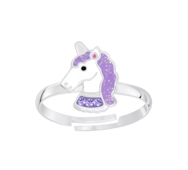 Children's Rings:  Sterling Silver Irridescent Purple Unicorn Rings Adjustable