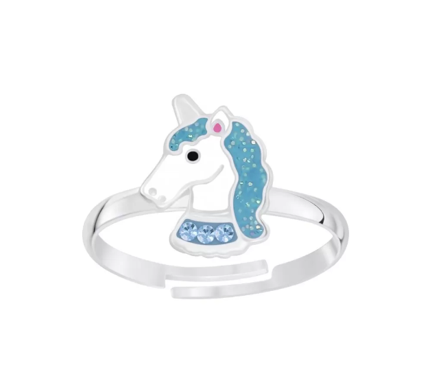 Children's Rings:  Sterling Silver Pink Unicorn Rings Adjustable