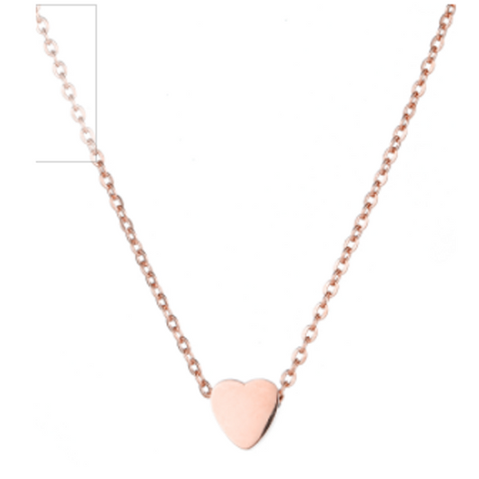 Children's, Teens' and Mothers' Necklace:  Surgical Steel, Rose Gold IP, Minimalist Heart Necklace