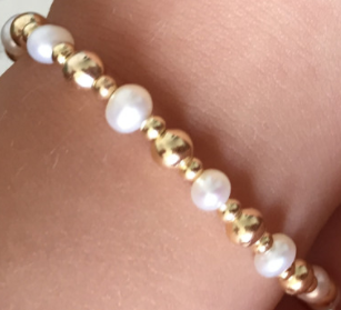 Children's Bracelets:  18k Gold Filled, Freshwater Pearl Bracelets 15cm + Extension. Age 6 - 12+