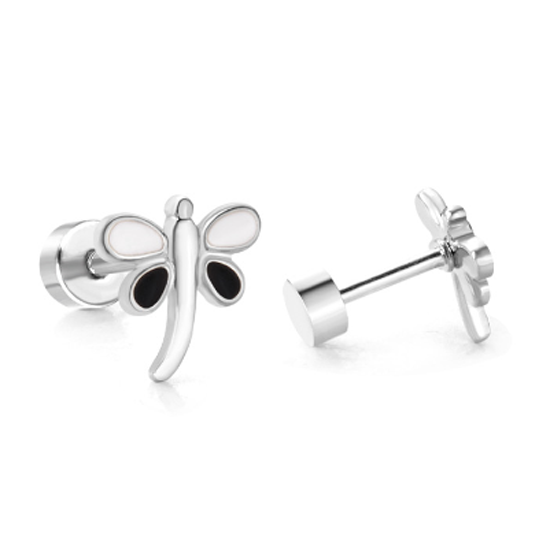 Children's Earrings:  Surgical Steel Enamelled Dragonfly Earrings with Screw Backs