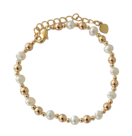 Children's Bracelets:  18k Gold Filled, Freshwater Pearl Bracelets 14cm + Extension. Age 1 - 5 with Gift Box