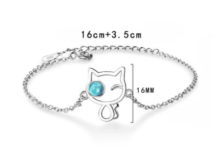 Children's and Teens' Bracelets:  Sterling Silver, Rhodium Plated Winking Cat Bracelet Ages 7 - Teens