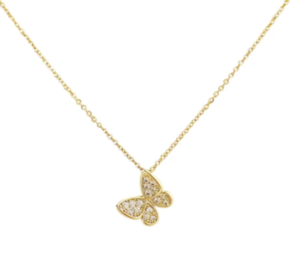 Children's Necklaces:  18k Gold Over Sterling Silver (Vermeil) CZ Butterfly Necklace Age 7 or 8 - Teens with Gift Box