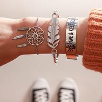 Children's, Teens' and Mothers' Fashion Layered Bracelet Sets - Dreamcatcher Feather