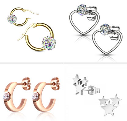 Teens and Mothers' Earrings:  Surgical Steel and Titanium Earrings x 4, Set 5