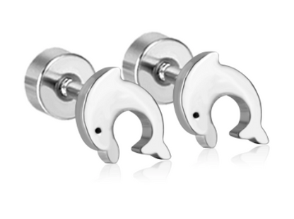 Children's Earrings:  Steel with Gold IP Dolphins with Screw Backs Age 3 - Teens