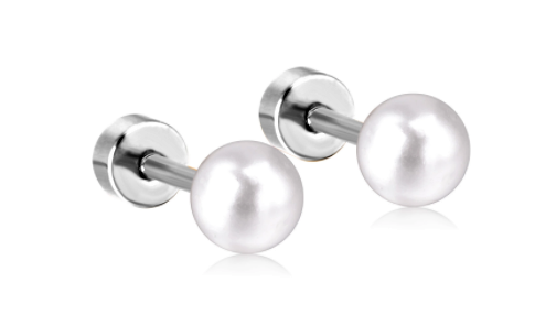 Children's and Teens' Earrings:  Surgical Steel, Gold IP, Pearl Screw Back Earrings 4mm