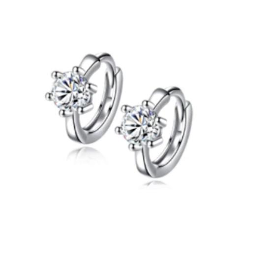 Children's Earrings:  Surgical Steel Huggies with 6 Prong Solitaire CZ