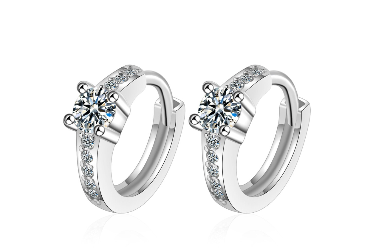 Children's, Teens' and Mothers' Earrings:  Sterling Silver Huggies Solitaire CZ