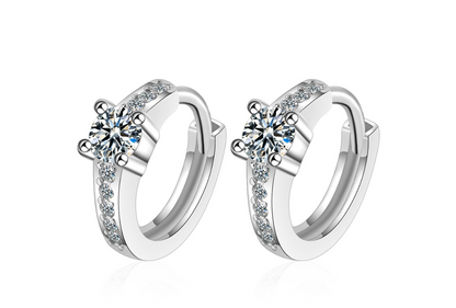Children's, Teens' and Mothers' Earrings:  Sterling Silver Huggies Solitaire CZ