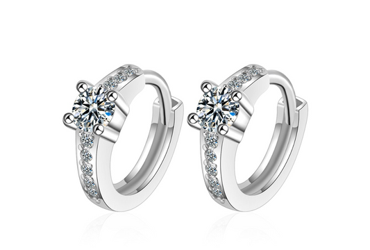 Children's, Teens' and Mothers' Earrings:  Sterling Silver Huggies Solitaire CZ