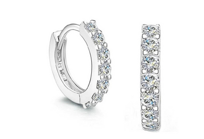 Children's, Teens' and Mothers' Earrings:  Sterling Silver Single Row CZ Huggie Hoops