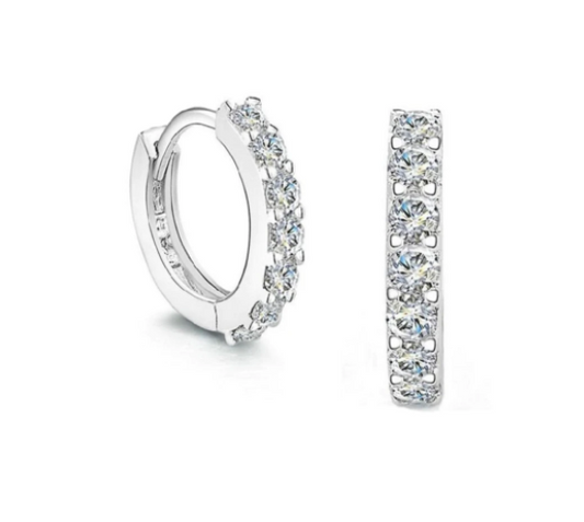 Children's, Teens' and Mothers' Earrings:  Sterling Silver Single Row CZ Huggie Hoops