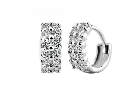 Children's Earrings:  Sterling Silver Double Row Clear CZ Huggies