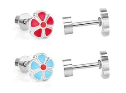 Baby and Children's Earrings:  Surgical Steel Aqua Flower Screw Back Earrings