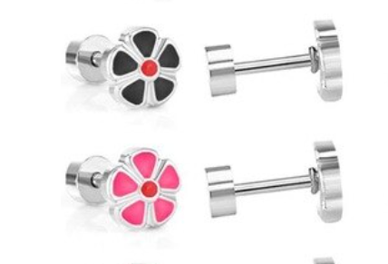 Baby and Children's Earrings:  Surgical Steel Dark Pink Flower Screw Back Earrings