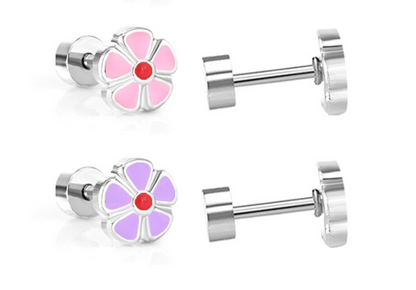 Baby and Children's Earrings:  Surgical Steel Aqua Flower Screw Back Earrings