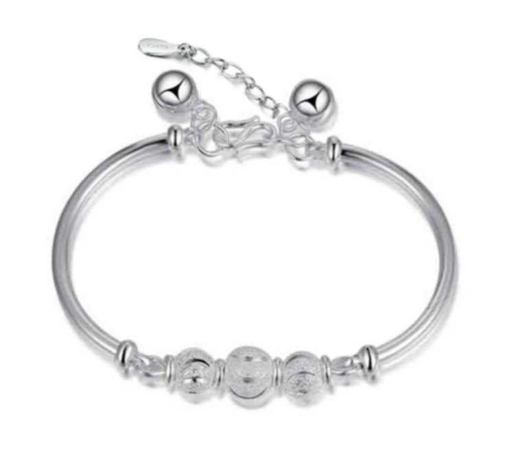 Children's Bracelets:  Sterling Silver Bangle Bracelets with Balls and Tinkling Bells, for ages 3 - 8 with Gift Box