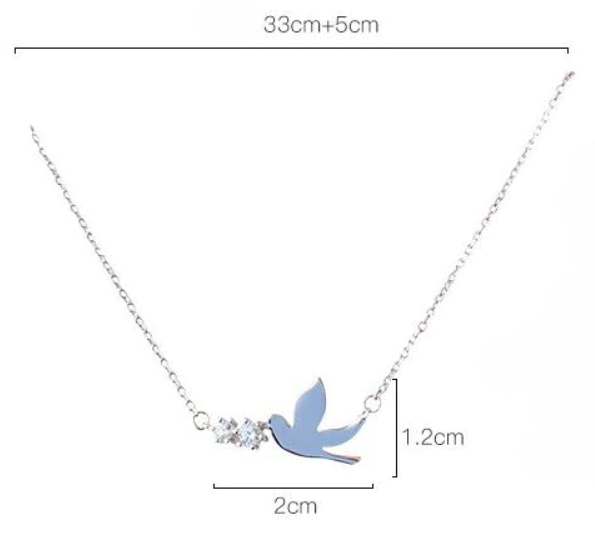 Children's Necklaces:  Sterling Silver, Rhodium Plated, Swallow Necklace Ages 2 - 8 with Gift Box