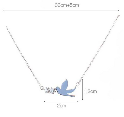 Children's and Teens' Necklaces:  Sterling Silver, Rhodium Plated, Swallow Necklace Ages 5 to Teens, with Gift Box