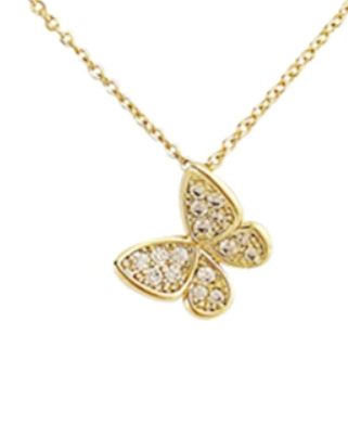 Children's Necklaces:  18k Gold Over Sterling Silver (Vermeil) CZ Butterfly Necklace Age 7 or 8 - Teens with Gift Box