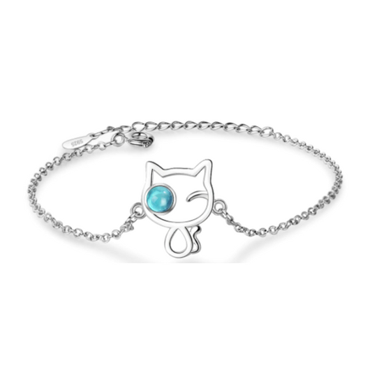 Children's and Teens' Bracelets:  Sterling Silver, Rhodium Plated Winking Cat Bracelet Ages 7 - Teens