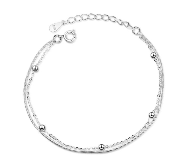 Children's Bracelets:  Sterling Silver Double Strand Bracelet with Tiny Silver Balls