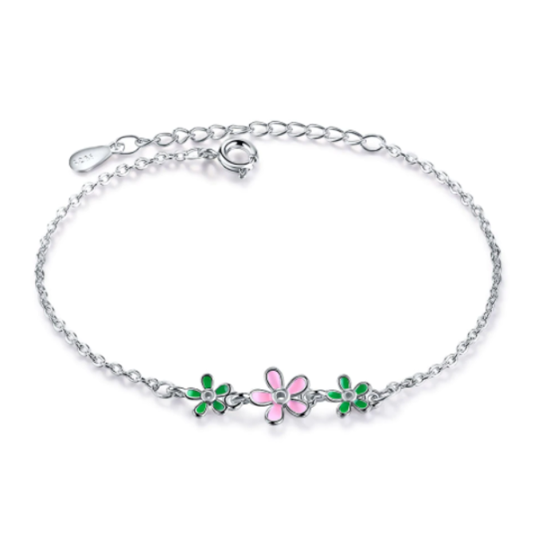 Children's Bracelets:  Sterling Silver Enamelled Flower Bracelets