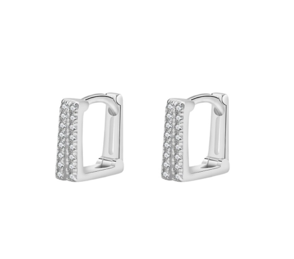 Children's Earrings:  Sterling Silver Square Huggies with CZ.