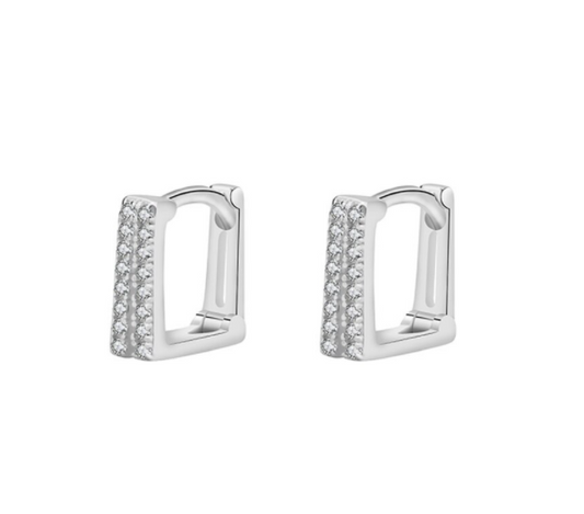 Children's Earrings:  Rhodium Plated Square Huggies with CZ.