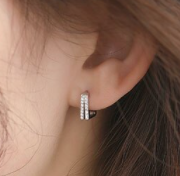 Children's Earrings:  Sterling Silver Square Huggies with CZ.