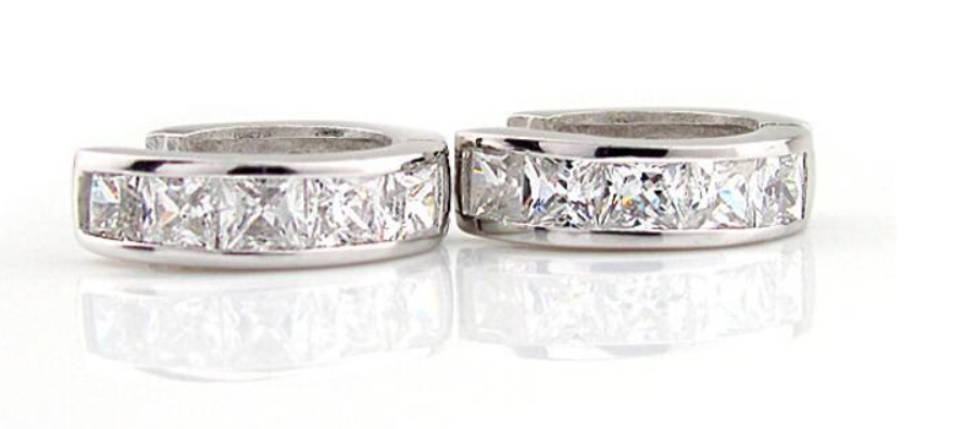 Children's and Teens' Earrings:  Sterling Silver Clear CZ Huggies