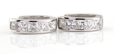 Children's and Teens' Earrings:  Sterling Silver Huggies with Square CZ