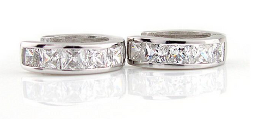 Children's and Teens' Earrings:  Sterling Silver Huggies with Square CZ